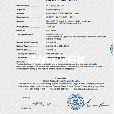 LM79 Certification for OLEO1 PD010  Track light